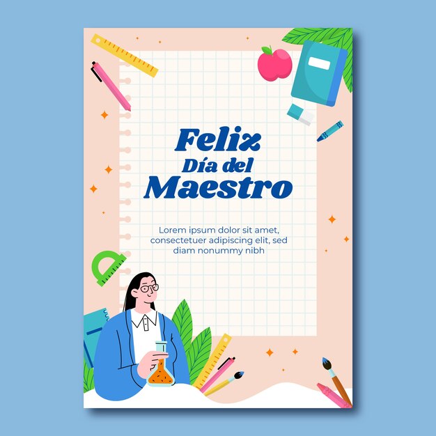 Hand drawn flat teacher's day in spanish greeting card