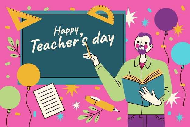 Hand drawn flat teachers' day background