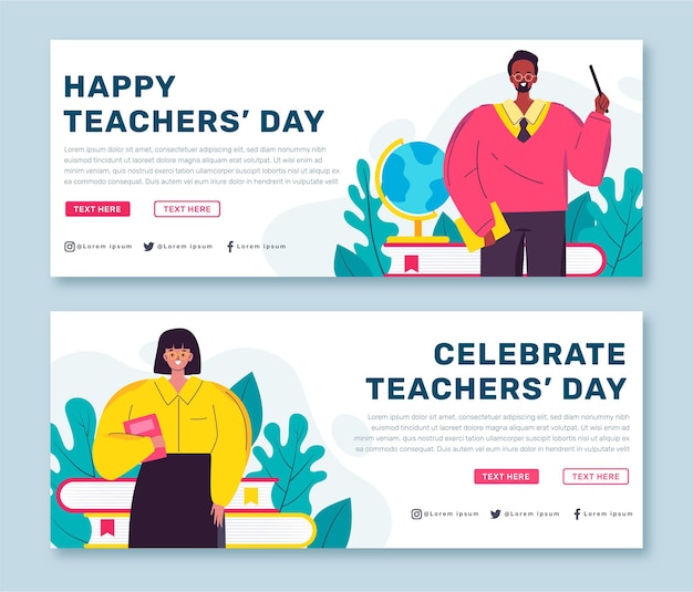 Free vector hand drawn flat teachers' day horizontal banners set