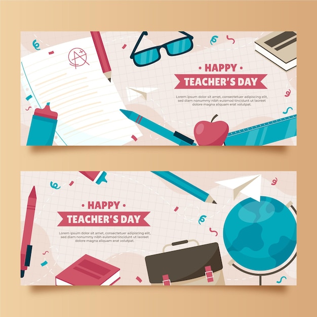 Free vector hand drawn flat teachers' day horizontal banners set