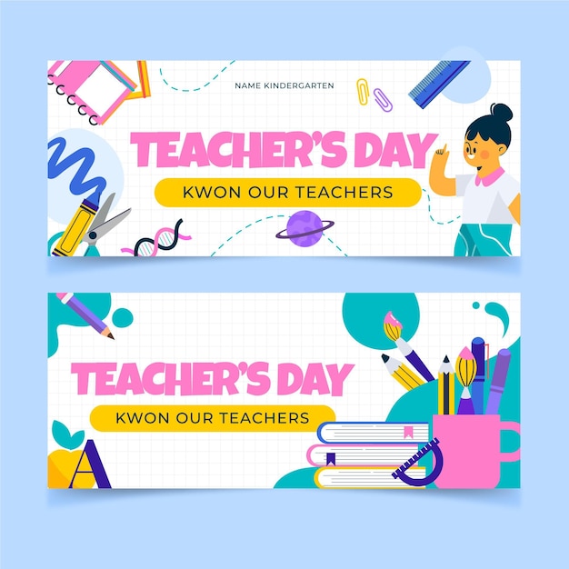 hand drawn flat teachers' day horizontal banners set
