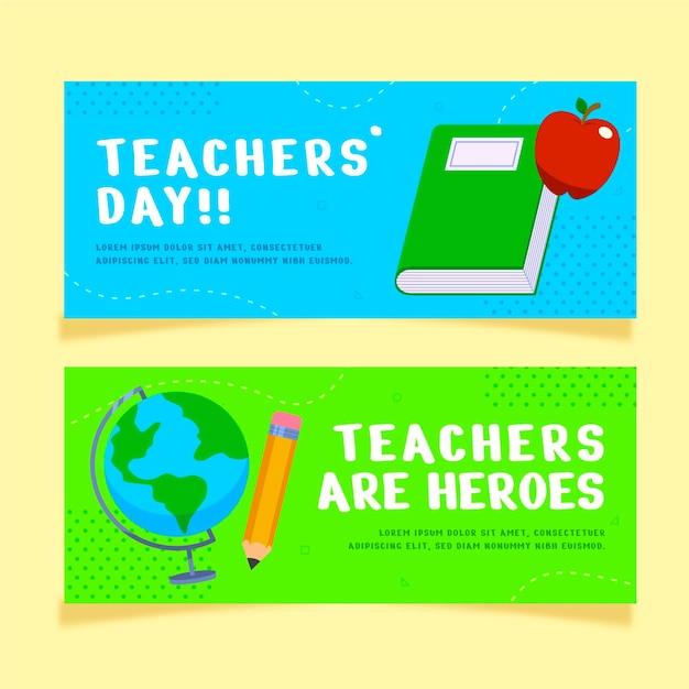 Free vector hand drawn flat teachers' day horizontal banners set