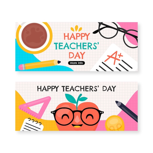 Hand drawn flat teachers' day horizontal banners set