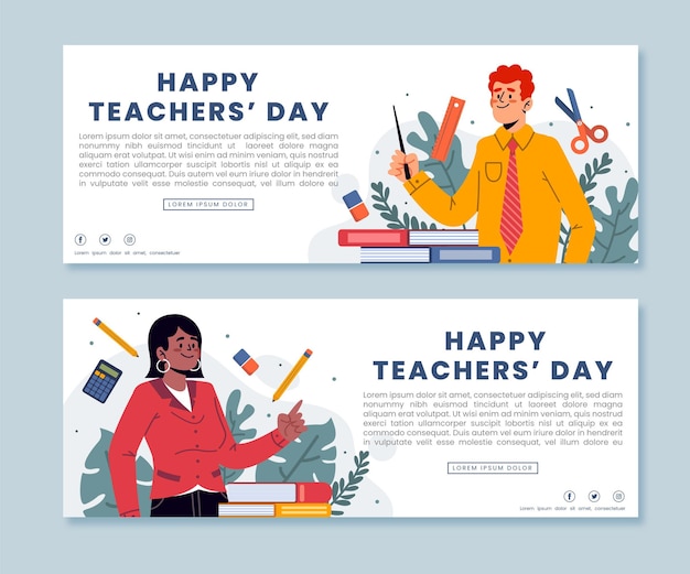 Hand drawn flat teachers' day horizontal banners set