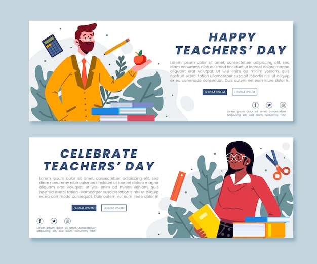 Hand drawn flat teachers' day horizontal banners set