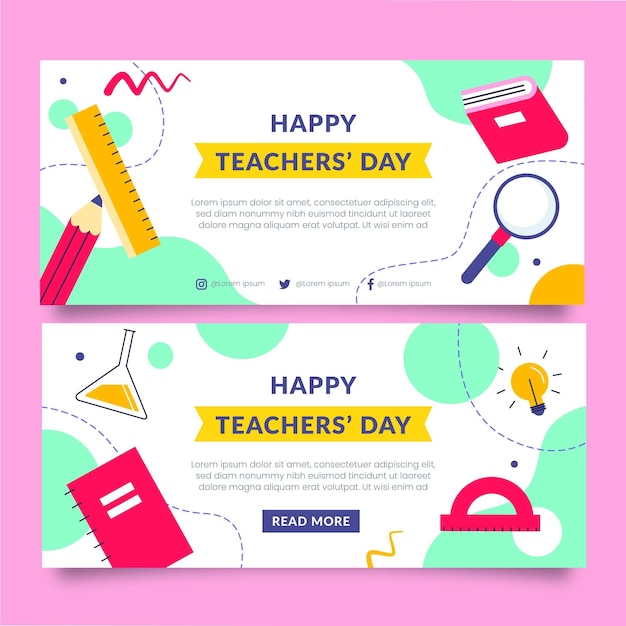 Free vector hand drawn flat teachers' day horizontal banners set