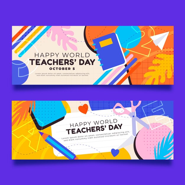 hand drawn flat teachers' day horizontal banners set