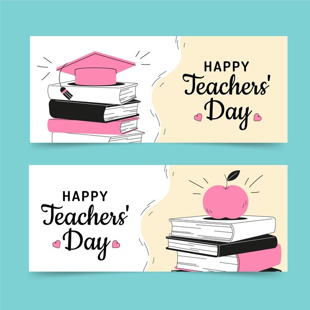 Free vector hand drawn flat teachers' day horizontal banners set