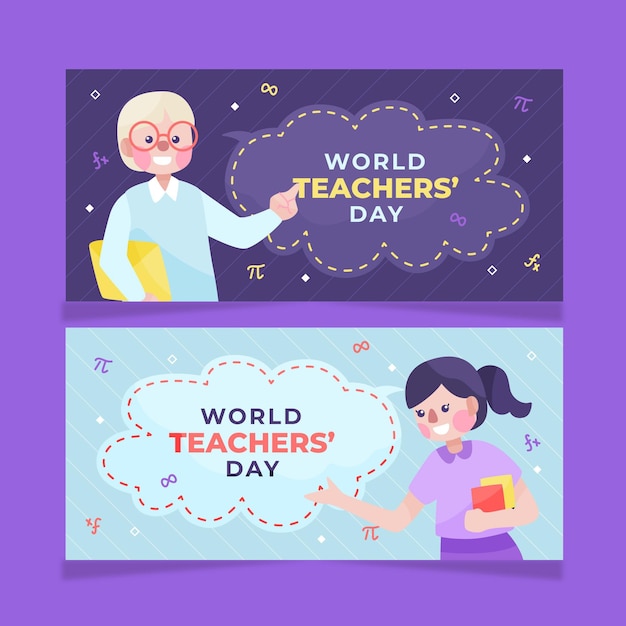 Free vector hand drawn flat teachers' day horizontal banners set