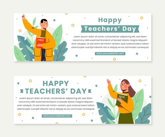 Hand drawn flat teachers' day horizontal banners set