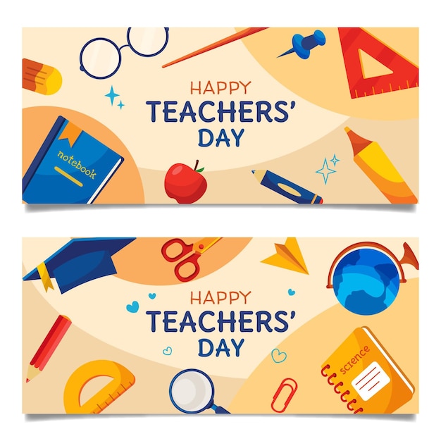 Free vector hand drawn flat teachers' day horizontal banners set