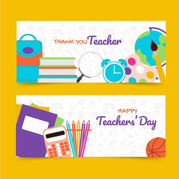 Hand drawn flat teachers' day horizontal banners set