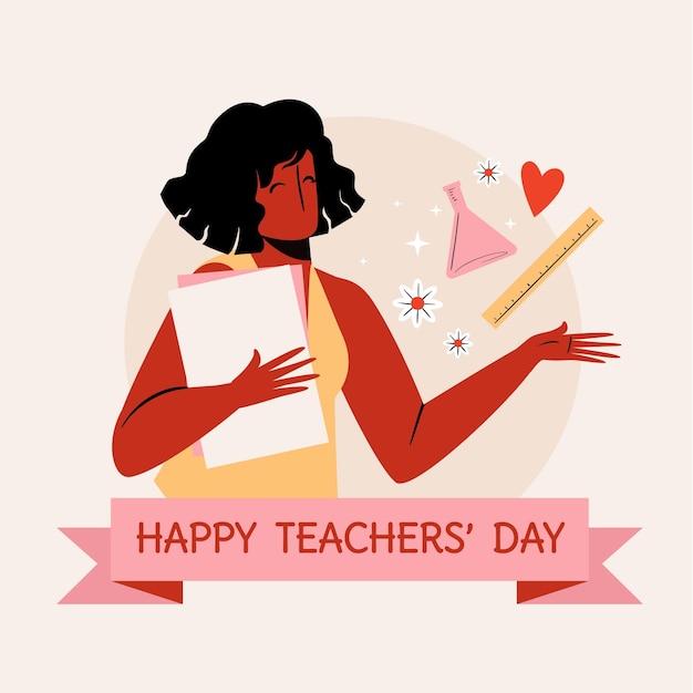 Illustrazione piatta del giorno degli insegnanti disegnata a mano