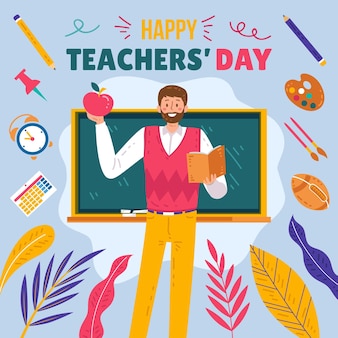 Hand drawn flat teachers' day illustration