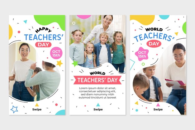Hand drawn flat teachers' day instagram stories collection with photo