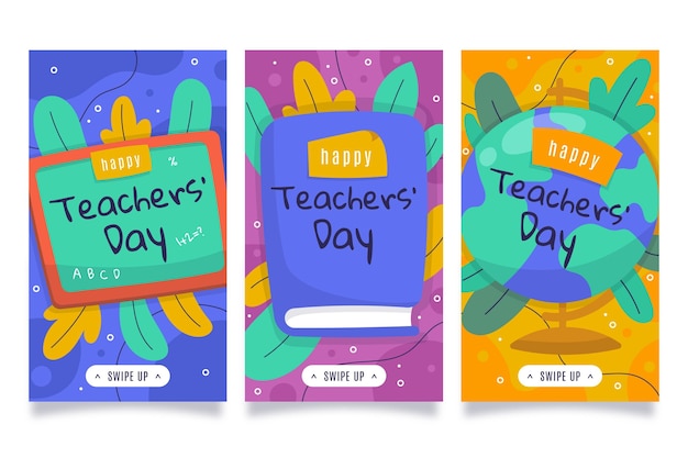 Free vector hand drawn flat teachers' day instagram stories collection