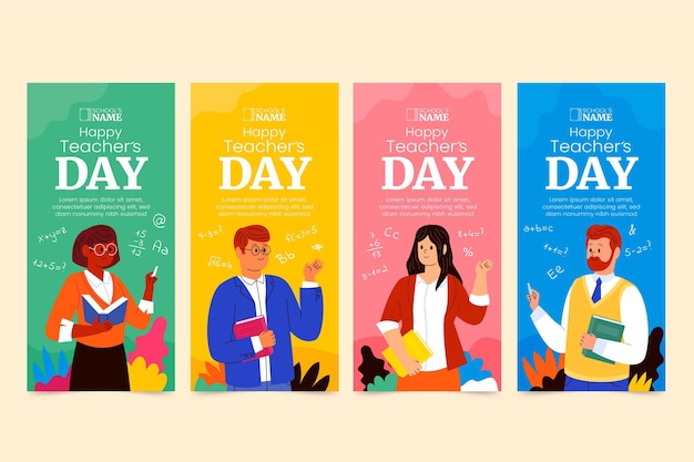 Free vector hand drawn flat teachers' day instagram stories collection