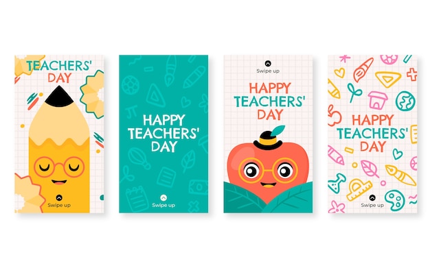 Free vector hand drawn flat teachers' day instagram stories collection