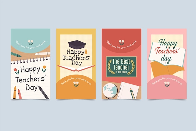 Free vector hand drawn flat teachers' day instagram stories collection