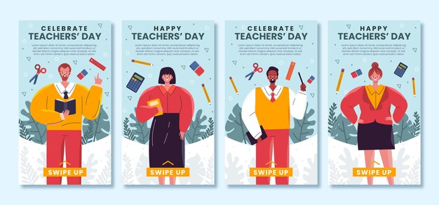 Hand drawn flat teachers' day instagram stories collection