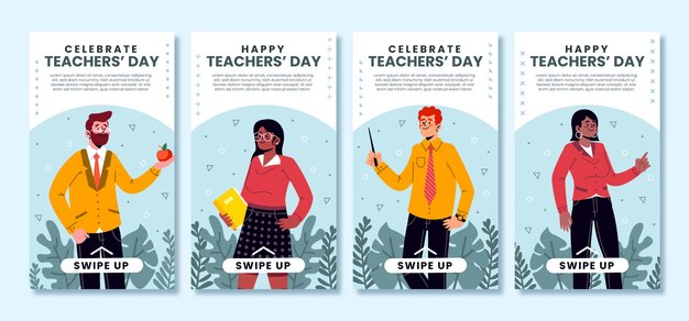 Free vector hand drawn flat teachers' day instagram stories collection