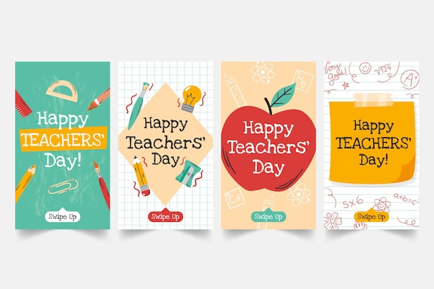 Hand drawn flat teachers' day instagram stories collection