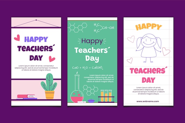 Hand drawn flat teachers' day instagram stories collection