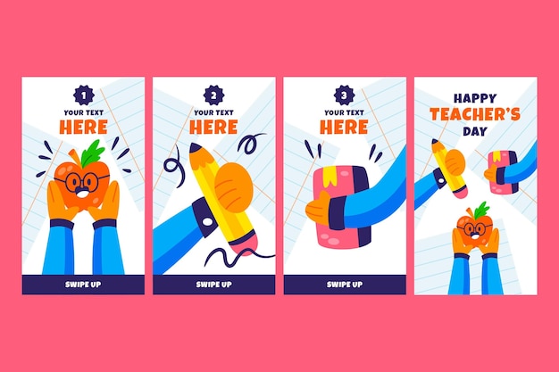 Hand drawn flat teachers' day instagram stories collection