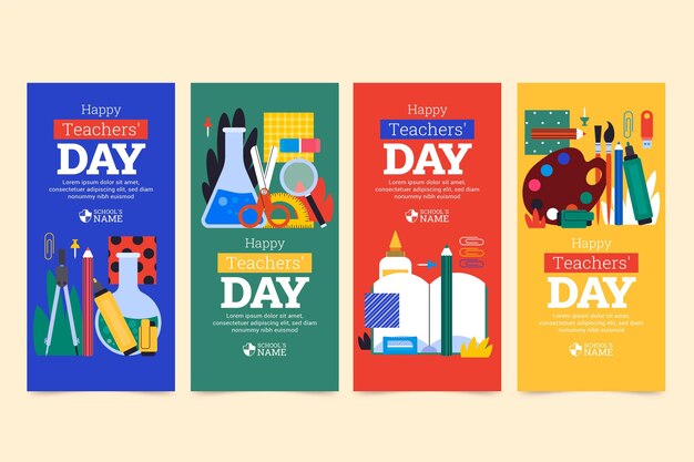 Hand drawn flat teachers' day instagram stories collection