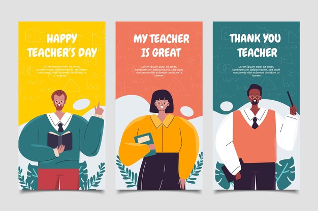 hand drawn flat teachers' day instagram stories collection