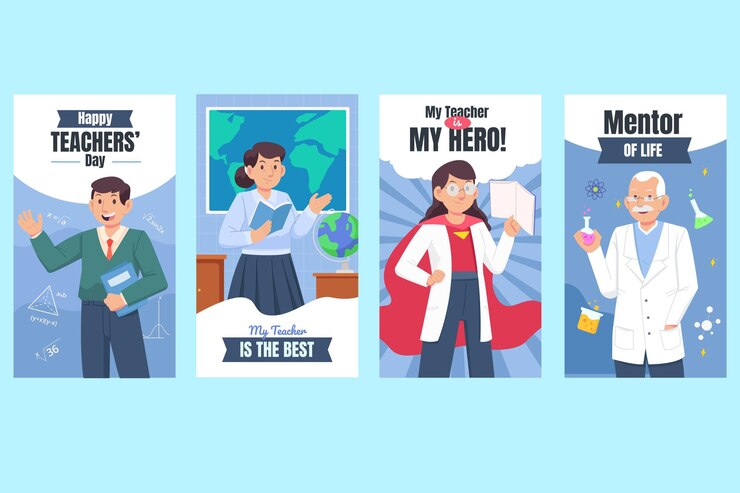 無料Vector 手描きのフラット教師の日instagramストーリーコレクション