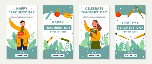 Hand drawn flat teachers' day instagram stories collection