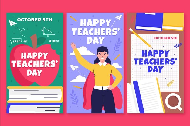 Hand drawn flat teachers' day instagram stories collection
