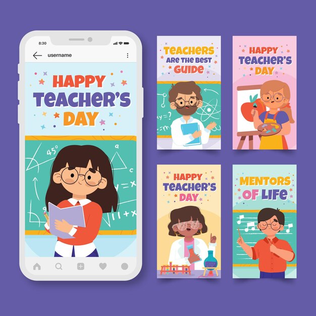 Hand drawn flat teachers' day instagram stories collection