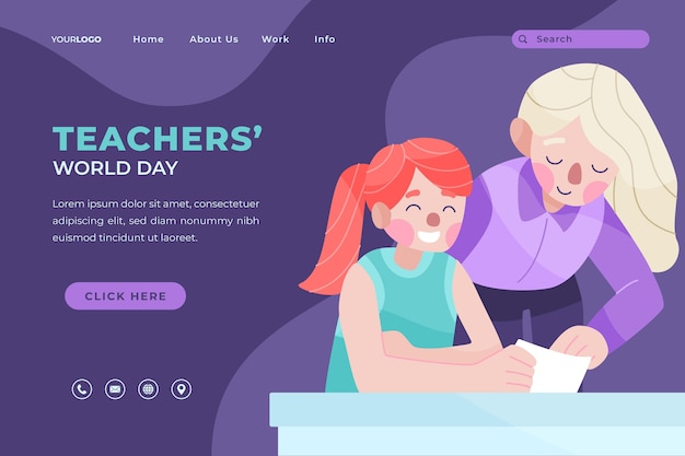 Hand drawn flat teachers' day landing page template with student and teacher