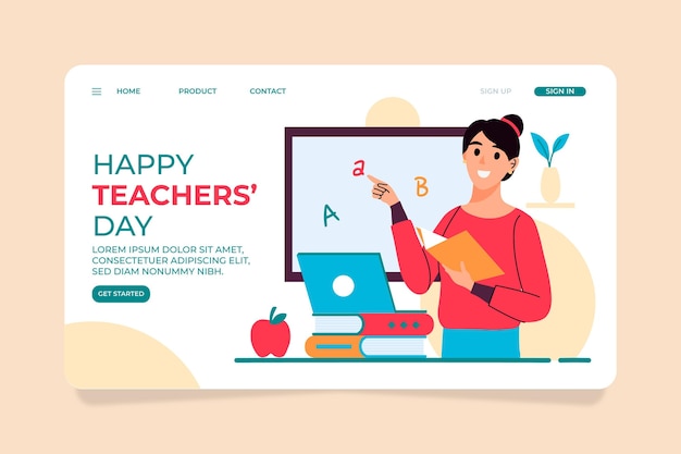 Hand drawn flat teachers' day landing page template