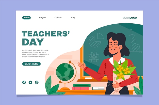 Free vector hand drawn flat teachers' day landing page template