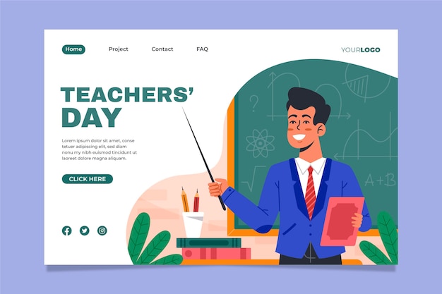 Hand drawn flat teachers' day landing page template