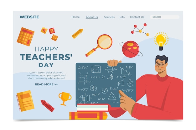 無料ベクター 手描きのフラット教師の日ランディングページテンプレート