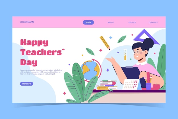 Hand drawn flat teachers' day landing page template