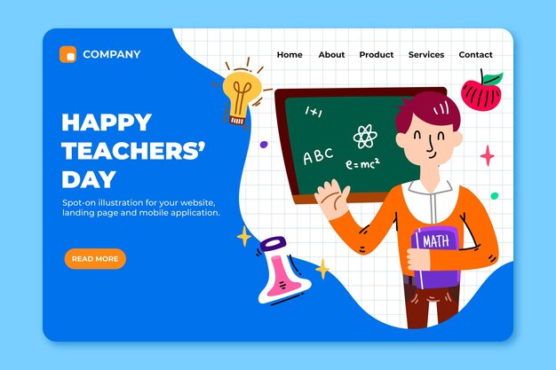 Hand drawn flat teachers' day landing page template