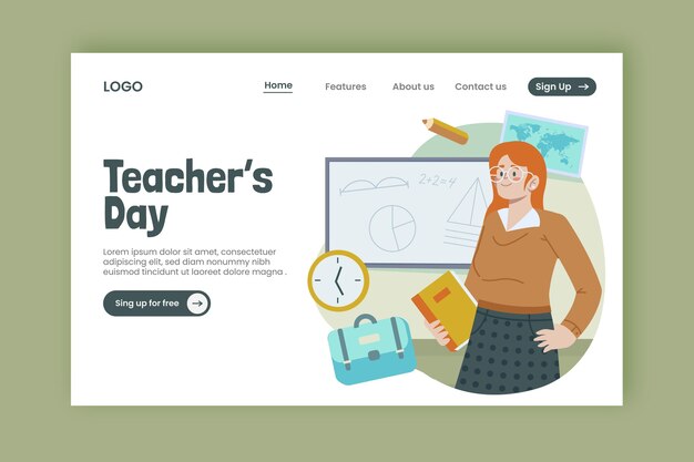 Hand drawn flat teachers' day landing page template