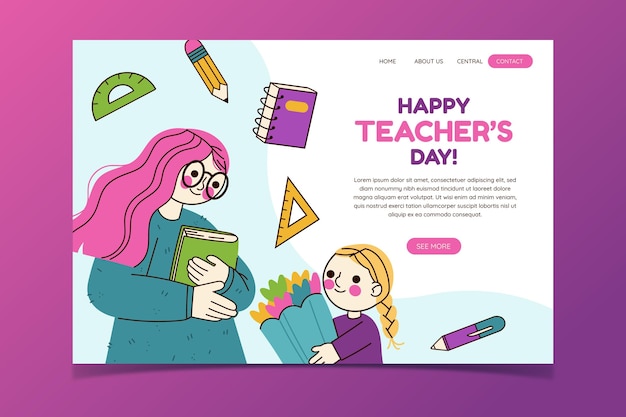 Hand drawn flat teachers' day landing page template