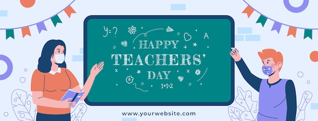 Hand drawn flat teachers' day social media cover template