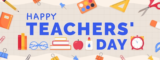 Hand drawn flat teachers' day social media cover template