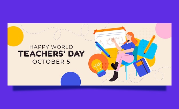 Hand drawn flat teachers' day social media cover template