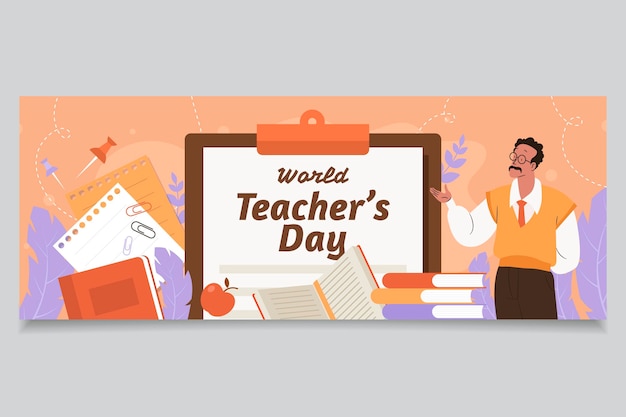 Hand drawn flat teachers' day social media cover template