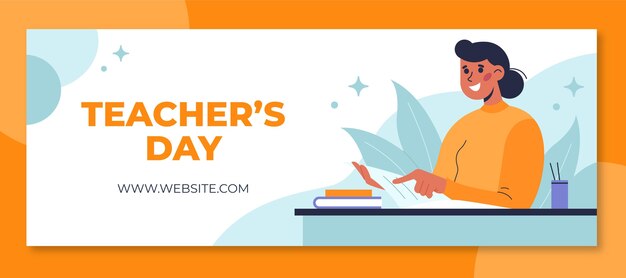 Hand drawn flat teachers' day social media cover template