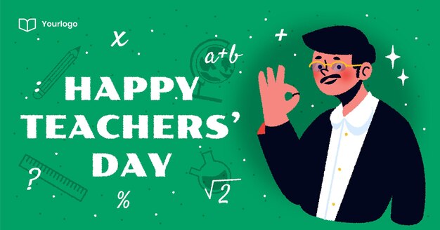 Hand drawn flat teachers' day social media post template