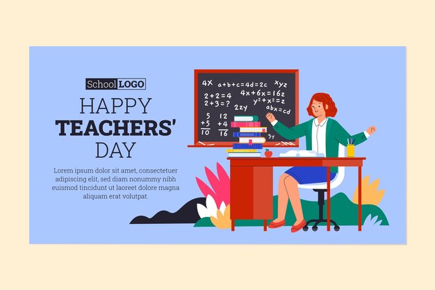 Hand drawn flat teachers' day social media post template